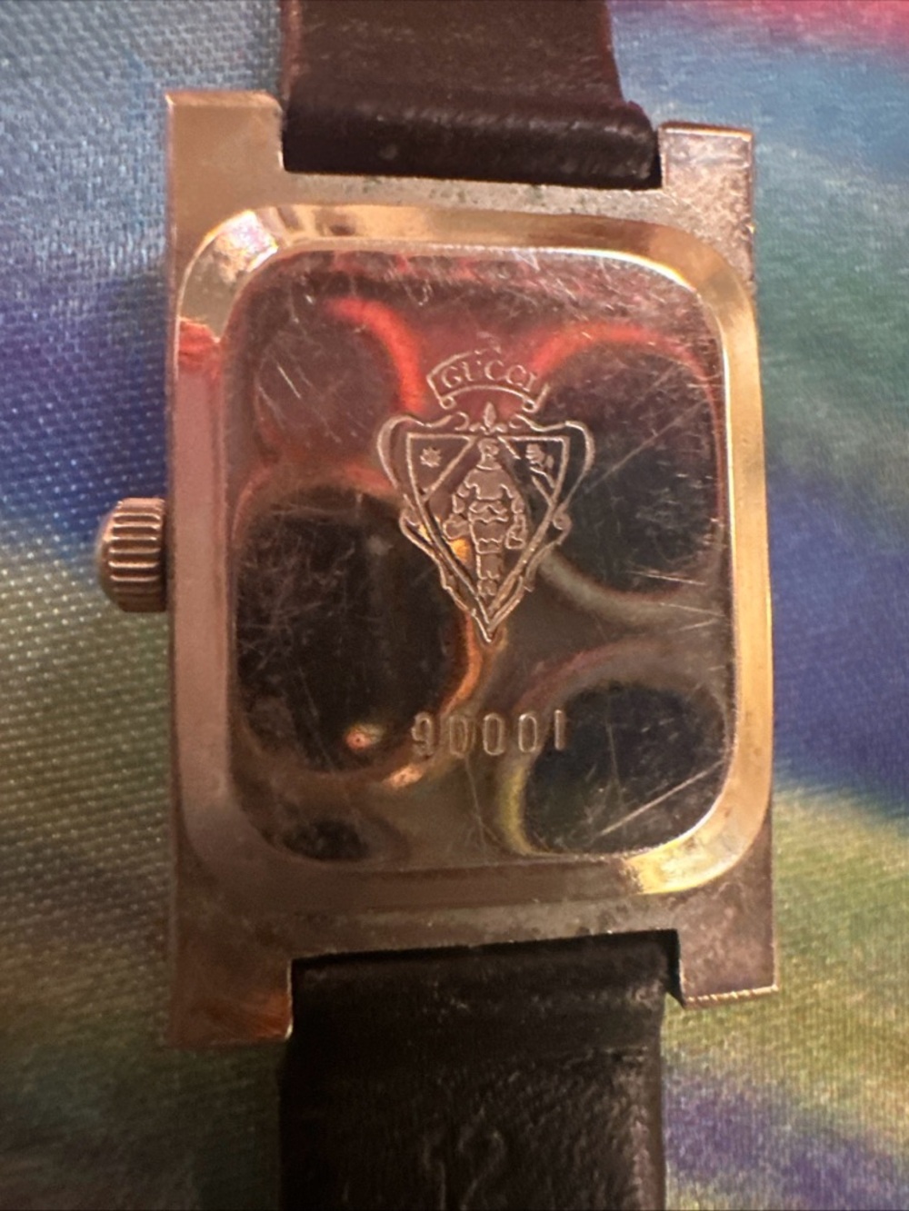 Gucci Black Dial Silver-Tone Rectangular Watch with Black Leather Strap - Picture 3 of 9